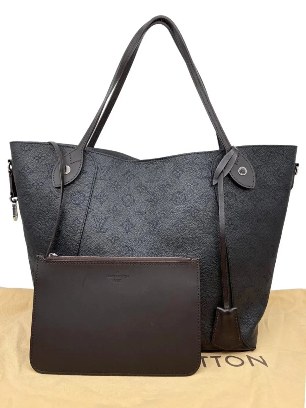 Louis Vuitton Hina MM Mahina Leather Tote Shoulder Bag Black